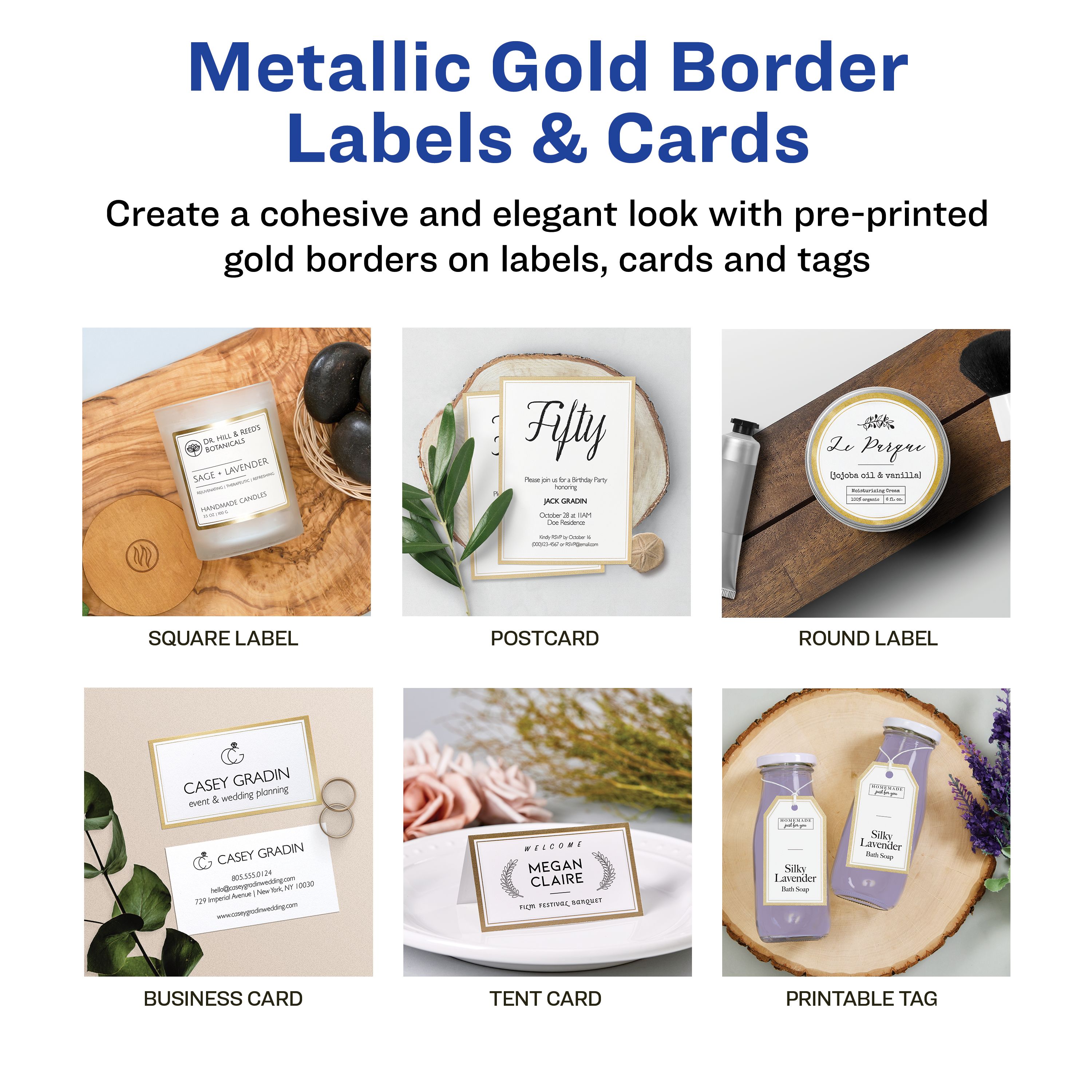 Square Labels with Gold Borders, 3